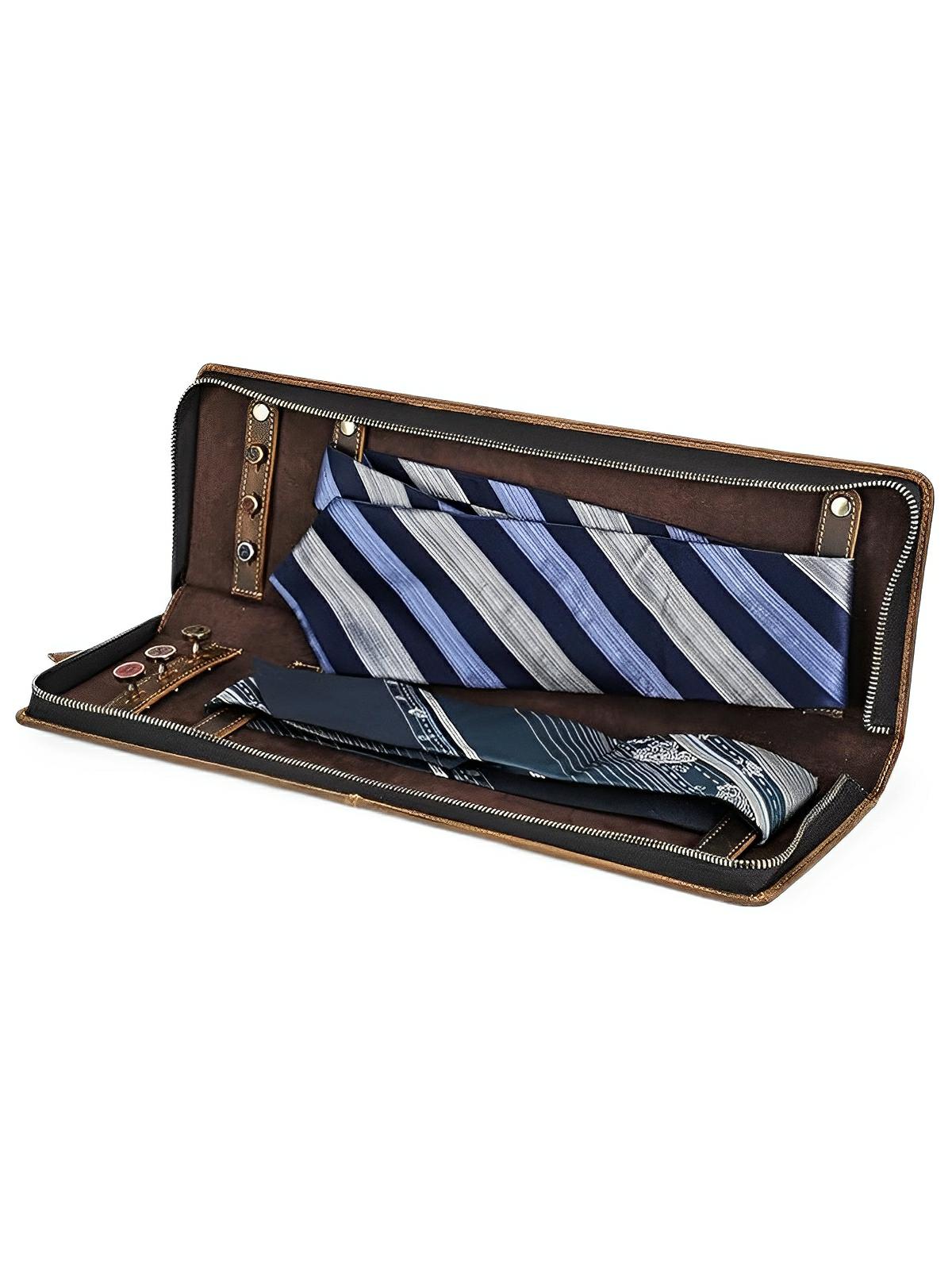 Porte cravate, en cuir, style rétro, modèle Fulgence - Coffret - Café
