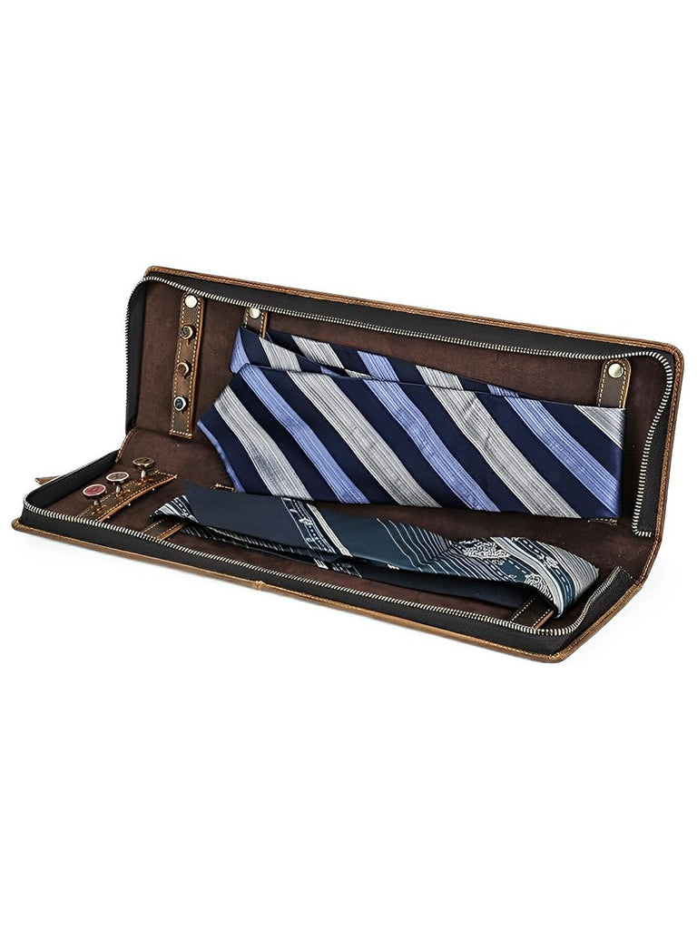 Porte cravate, en cuir, style rétro, modèle Fulgence - Coffret - Café