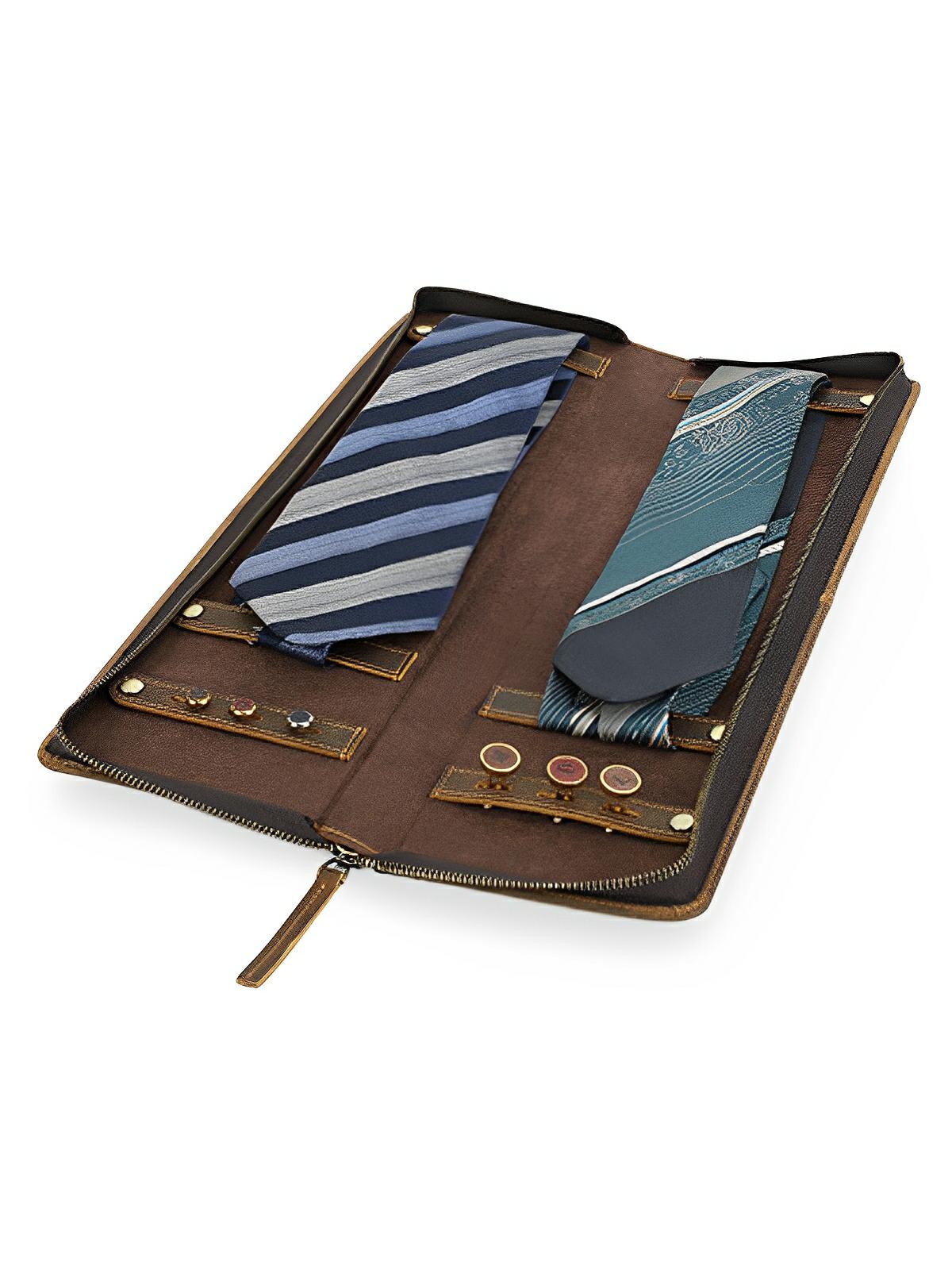 Porte cravate, en cuir, style rétro, modèle Fulgence - Coffret - Café