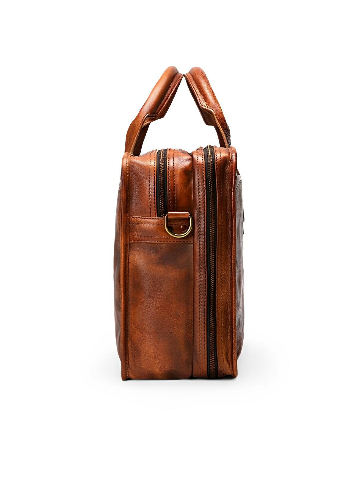 Porte - Document Vintage en Cuir Vieilli pour Homme, très spacieux et organisé, modèle Anatole - Porte - document - Marron