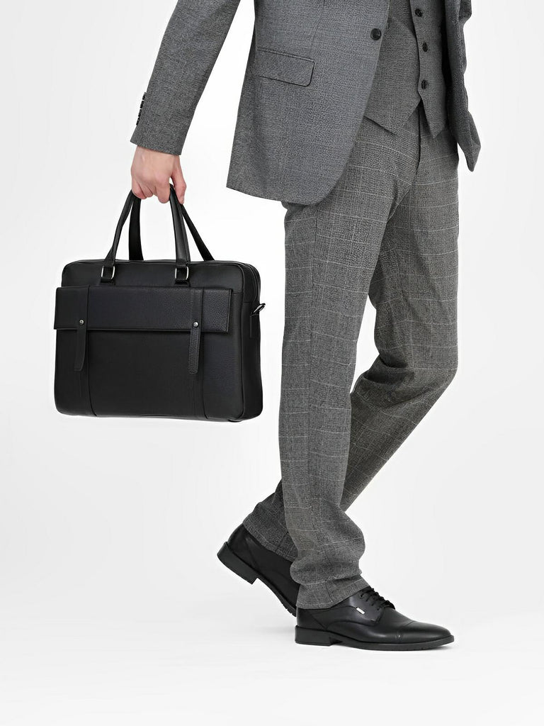 Porte - documents A4, en cuir, pour ordinateur 15.6 pouces, bandoulière amovible, style business, modèle Franck - Porte - document - Noir