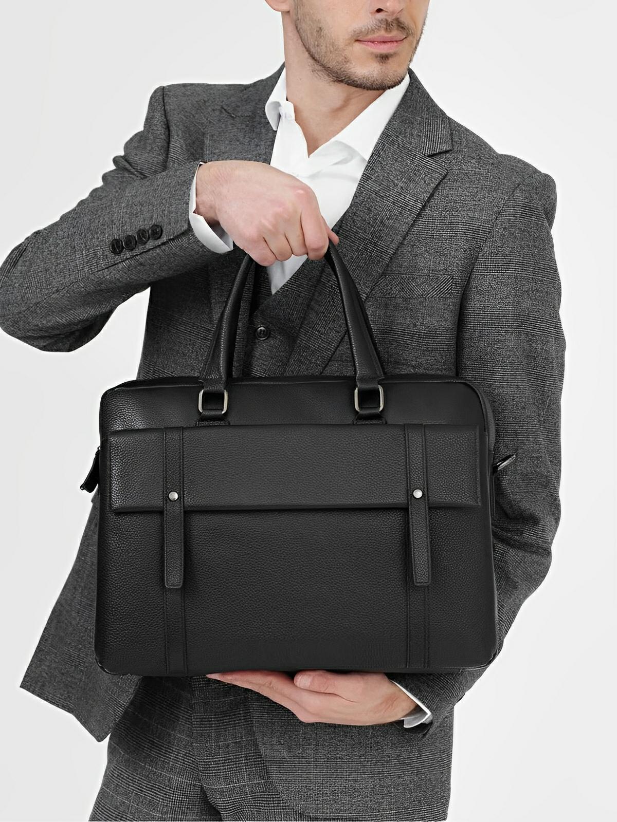 Porte - documents A4, en cuir, pour ordinateur 15.6 pouces, bandoulière amovible, style business, modèle Franck - Porte - document - Noir