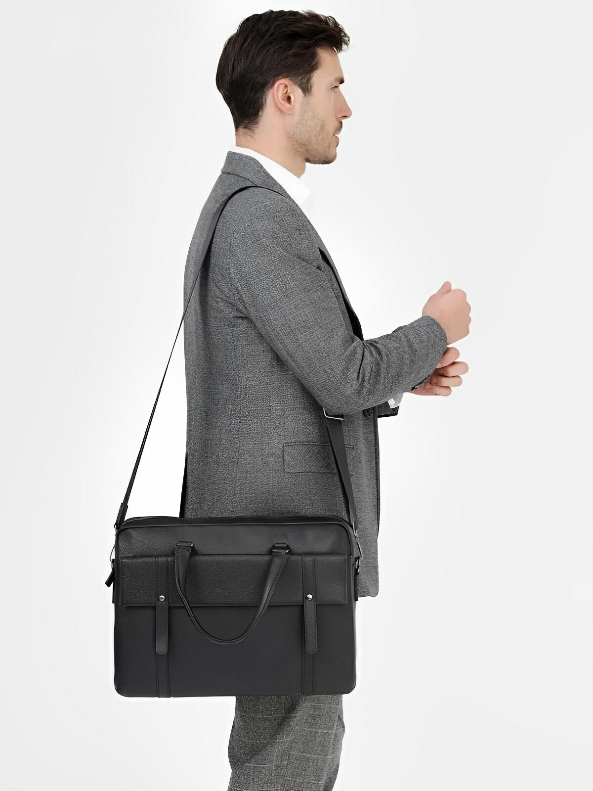 Porte - documents A4, en cuir, pour ordinateur 15.6 pouces, bandoulière amovible, style business, modèle Franck - Porte - document - Noir