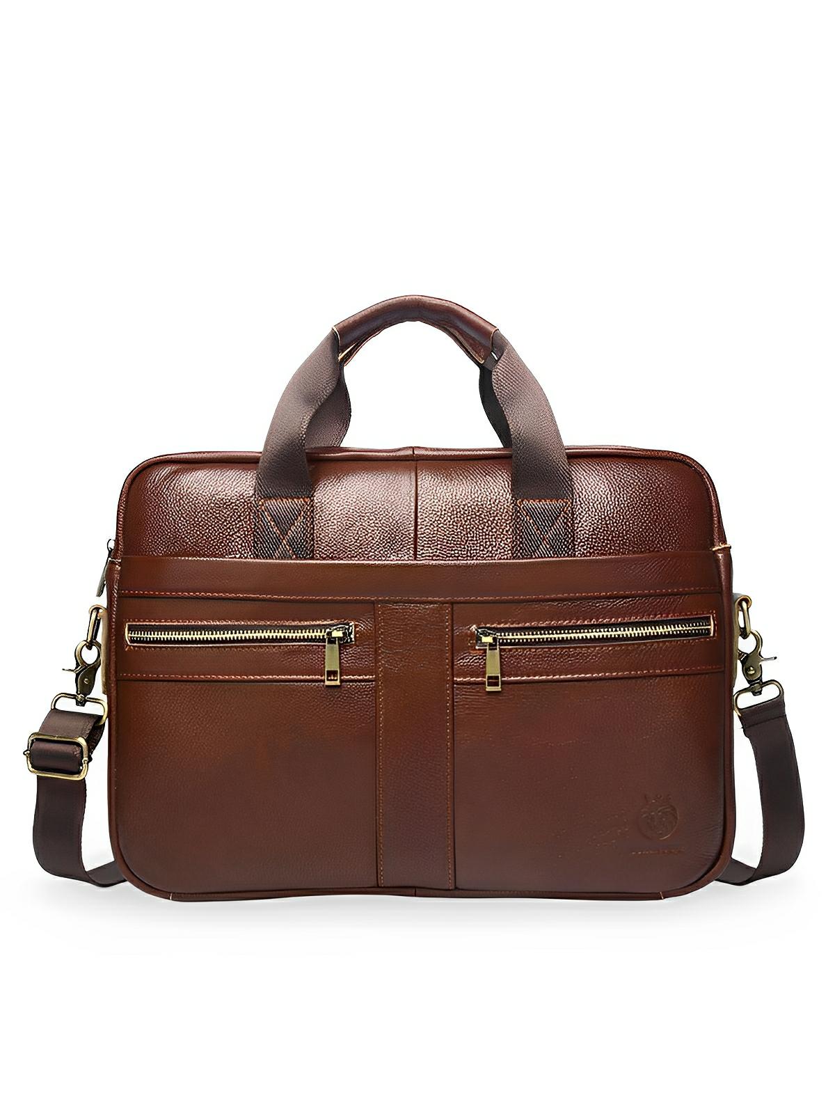 Porte - documents en cuir, grand format, bandoulière amovible, business et bureau, modèle Mathieu - Porte - document - Marron