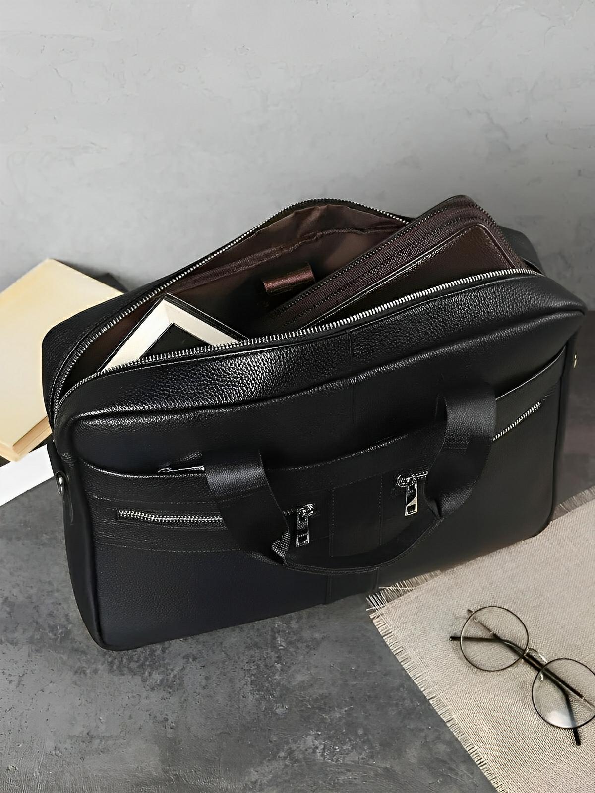 Porte - documents en cuir, grand format, bandoulière amovible, business et bureau, modèle Mathieu - Porte - document - Noir