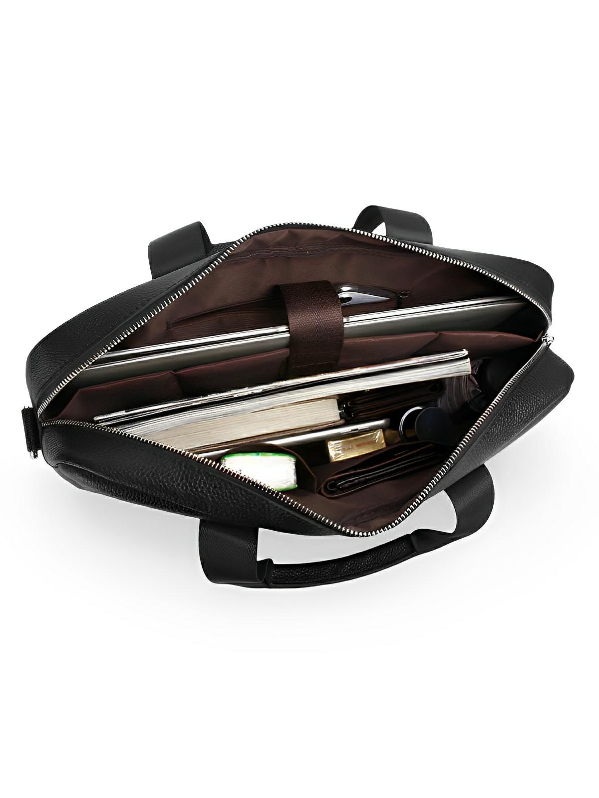 Porte - documents en cuir, grand format, bandoulière amovible, business et bureau, modèle Mathieu - Porte - document - Noir
