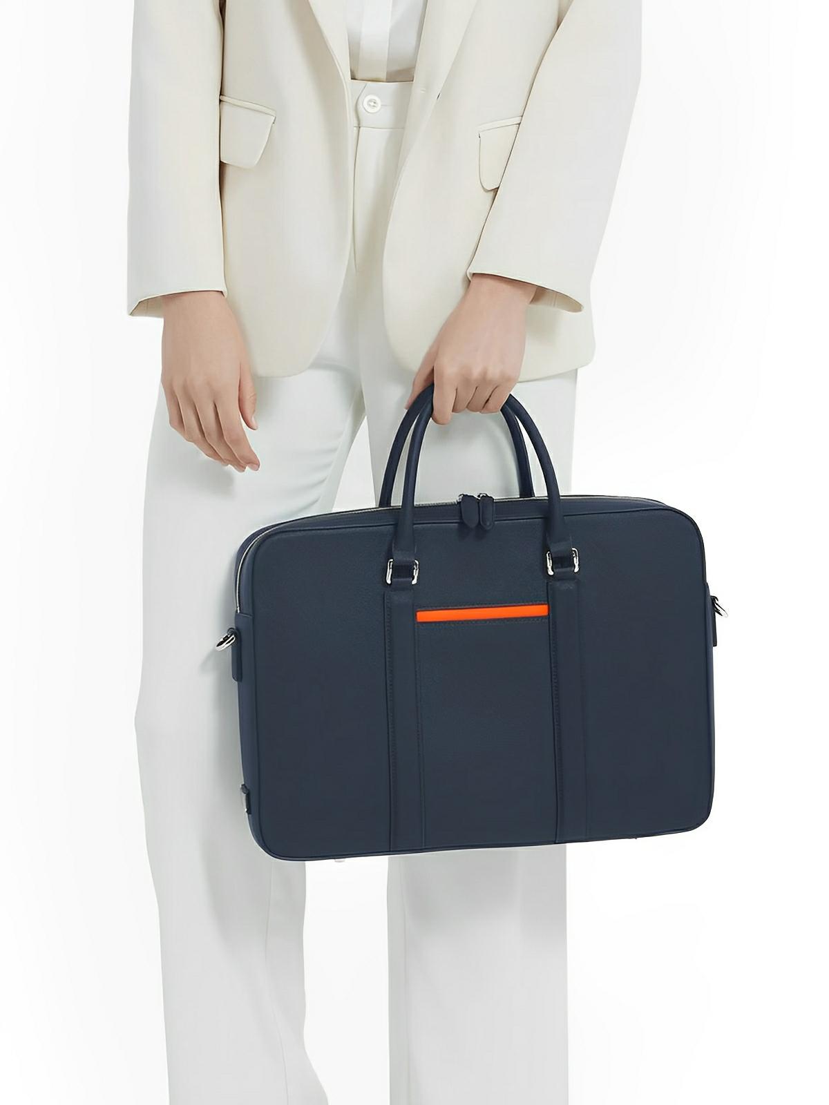 Porte - documents homme, grand format, bandoulière réglable, compartiment ordinateur 16", design imperméable, poches multiples, modèle Charles - Porte - document - Bleu