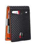 Portefeuille bifold compact, carbone, carte bancaire, sécurité RFID, ultra fin, porte billets, modèle Kazo - Porte - feuille - Noir et orange