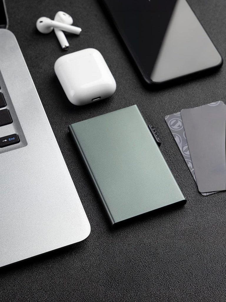Portefeuille carte métal RFID, protection sans contact, format compact, extraction rapide, design ultra fin, modèle Valkor - Porte - feuille - Gris