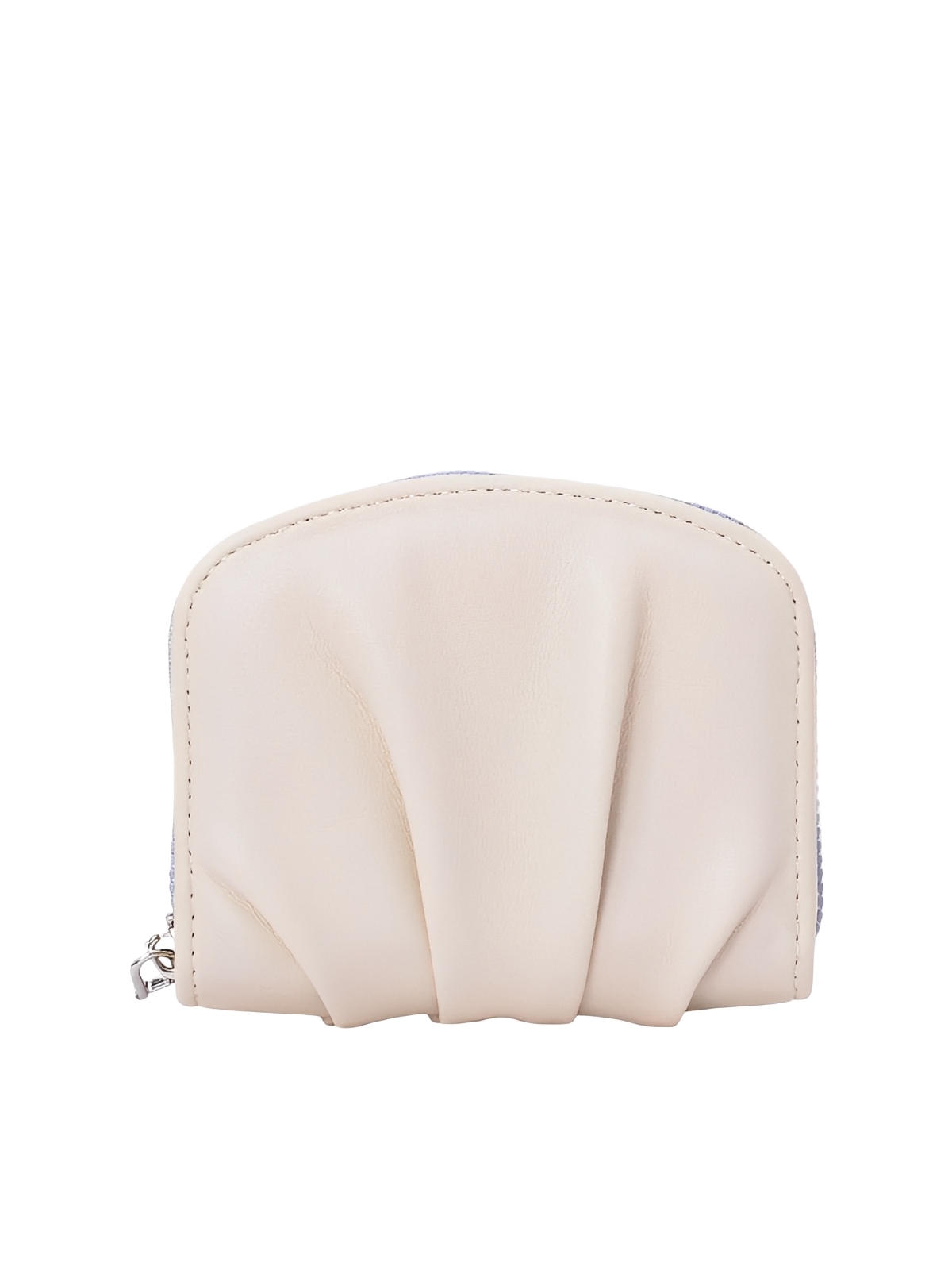 Portefeuille compact femme, fermeture zippée, simili vegan, petit format pratique, design plissé chic, modèle Simone - Porte - feuille - Blanc