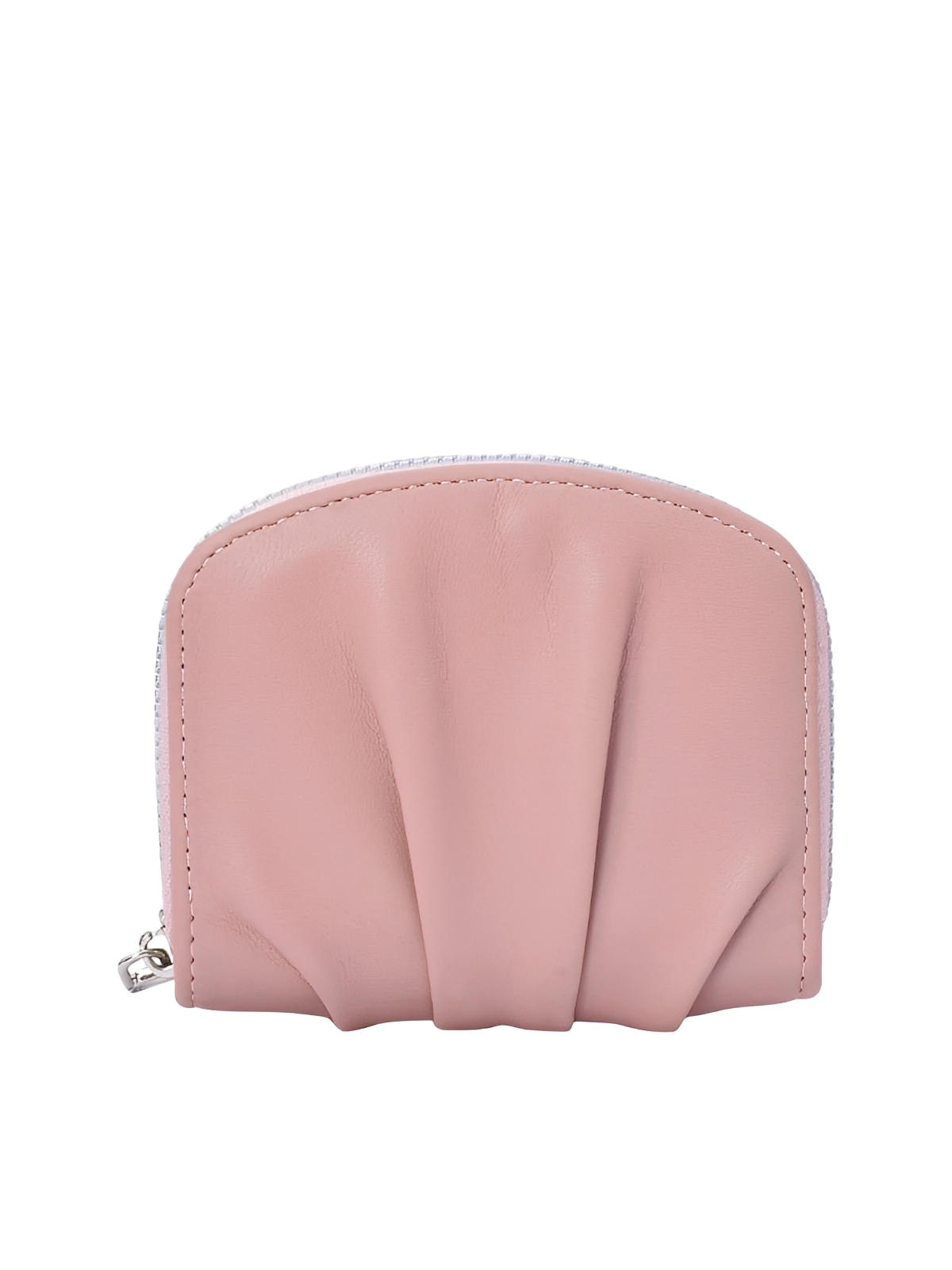 Portefeuille compact femme, fermeture zippée, simili vegan, petit format pratique, design plissé chic, modèle Simone - Porte - feuille - Rose