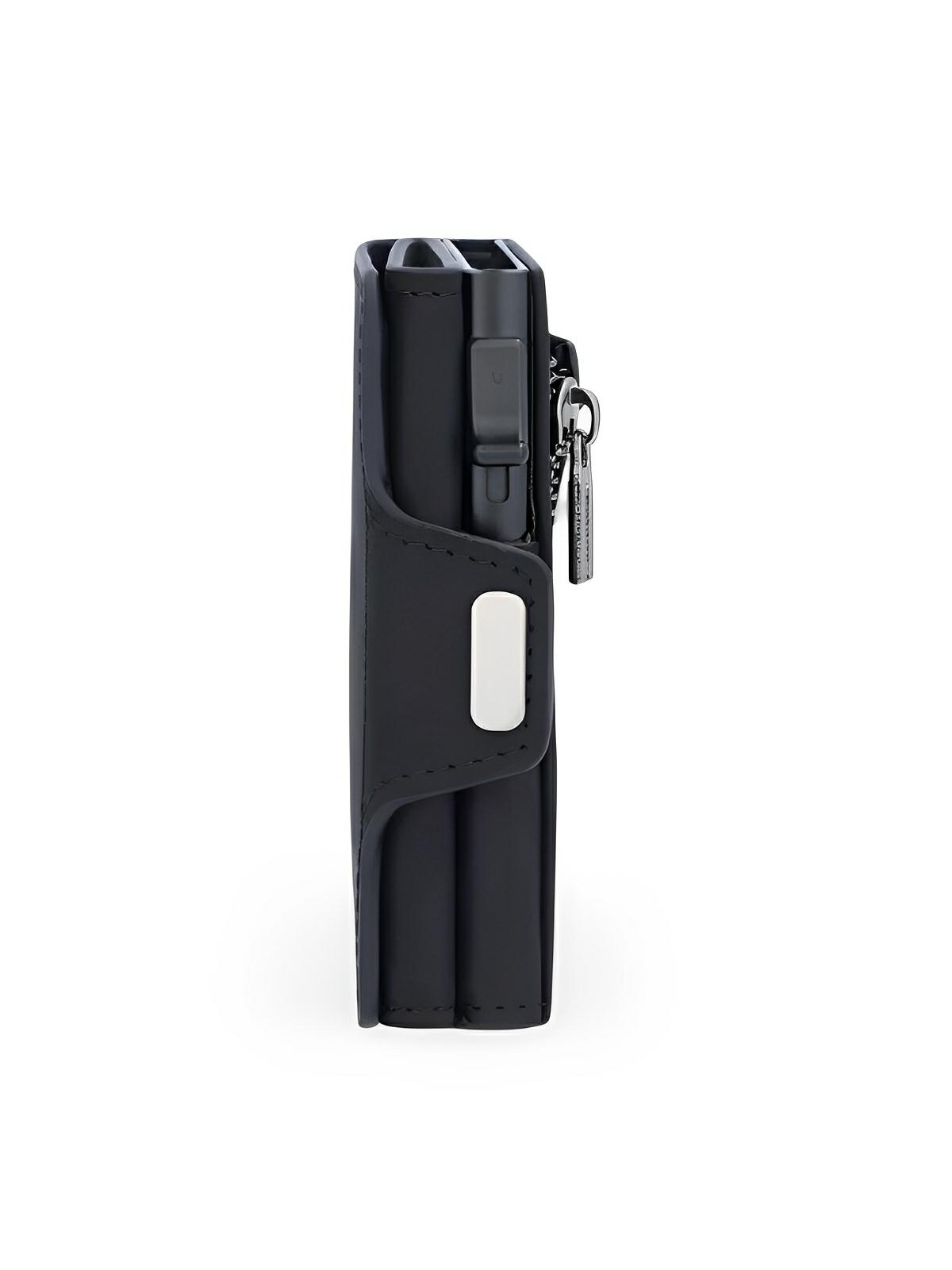 Portefeuille compact RFID, carte éjection automatique, en simili vegan, ultra - fin, modèle Basile - Porte - feuille - Noir