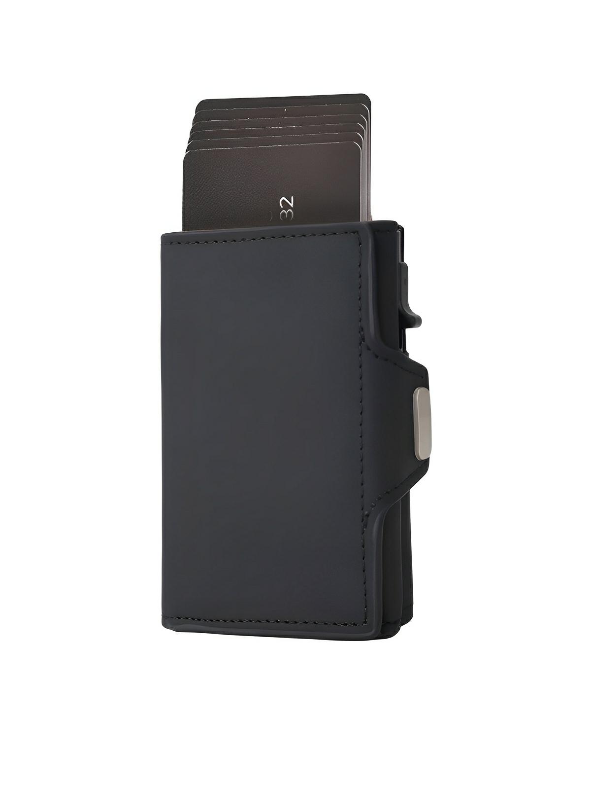 Portefeuille compact RFID, carte éjection automatique, en simili vegan, ultra - fin, modèle Basile - Porte - feuille - Noir