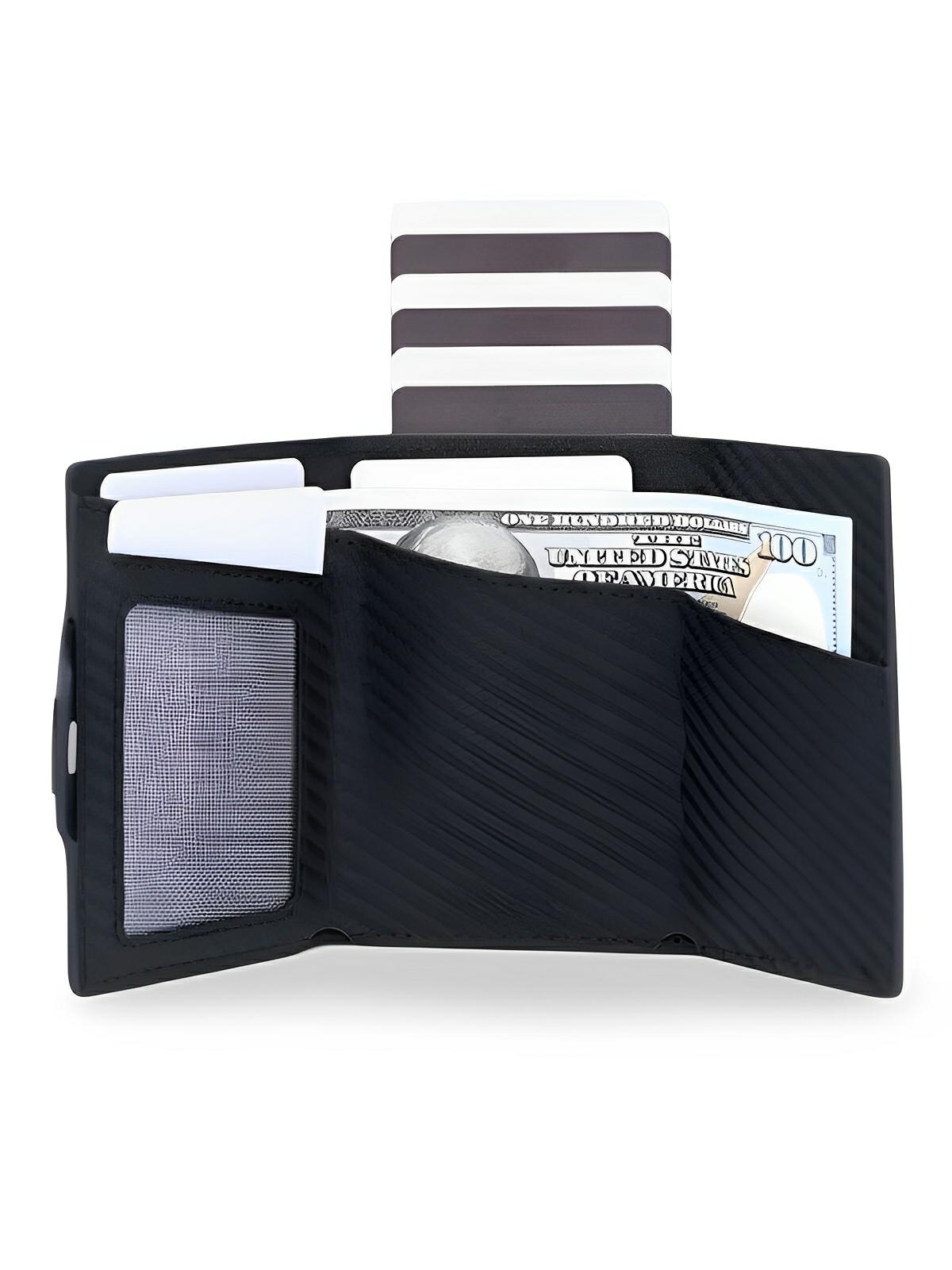 Portefeuille compact RFID, carte éjection automatique, en simili vegan, ultra - fin, modèle Basile - Porte - feuille - Carbone