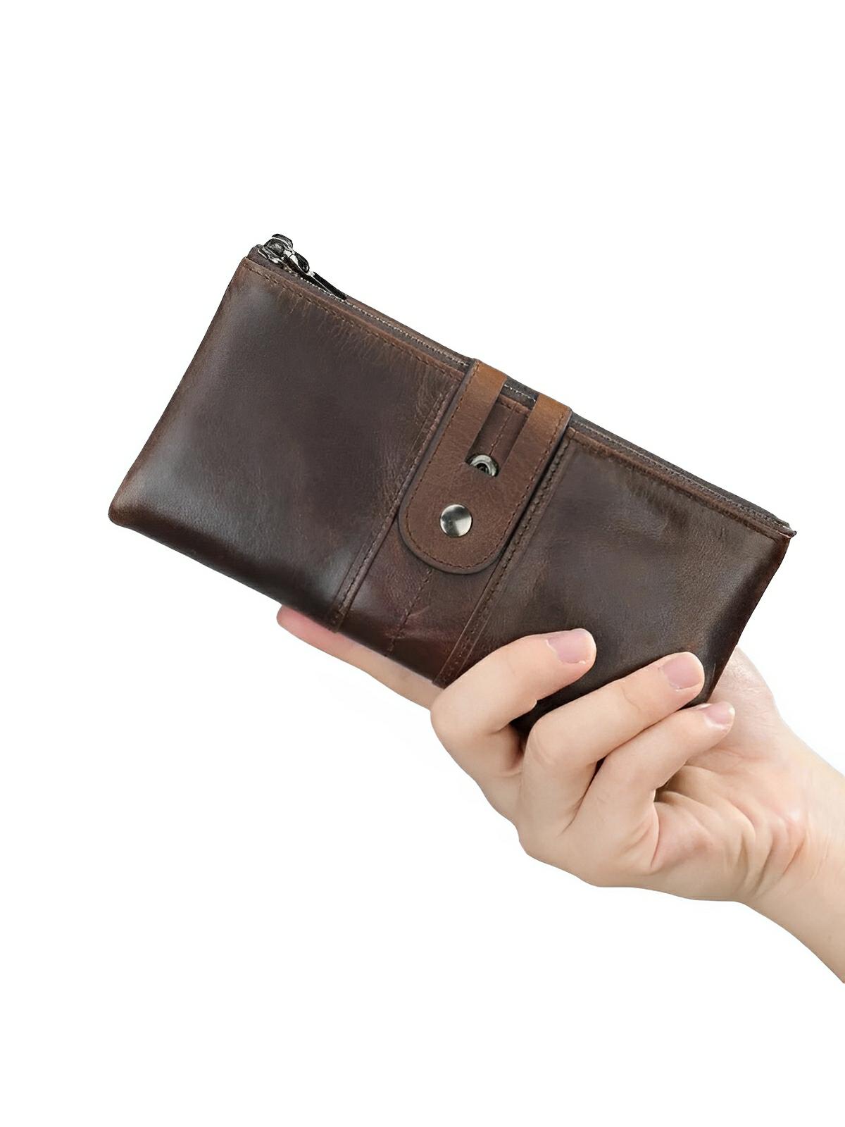 Portefeuille en cuir, format long, RFID, modèle Godefroy - Porte - feuille - Café