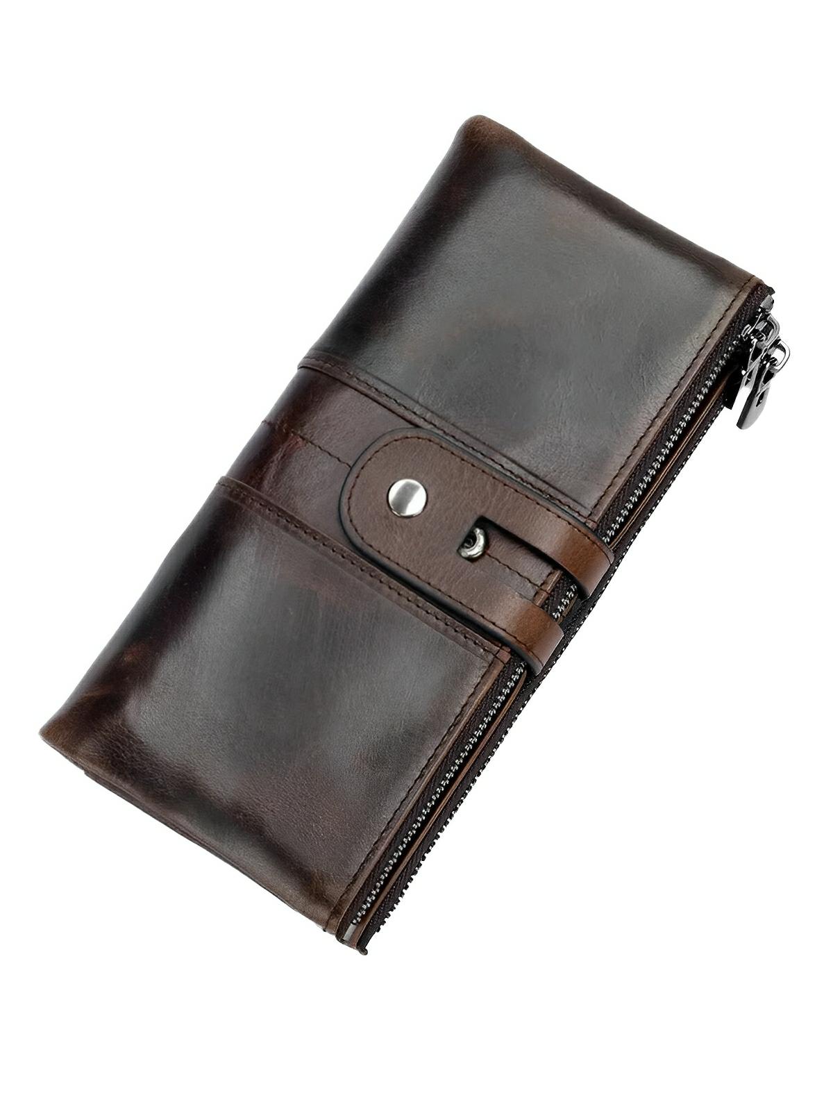 Portefeuille en cuir, format long, RFID, modèle Godefroy - Porte - feuille - Café