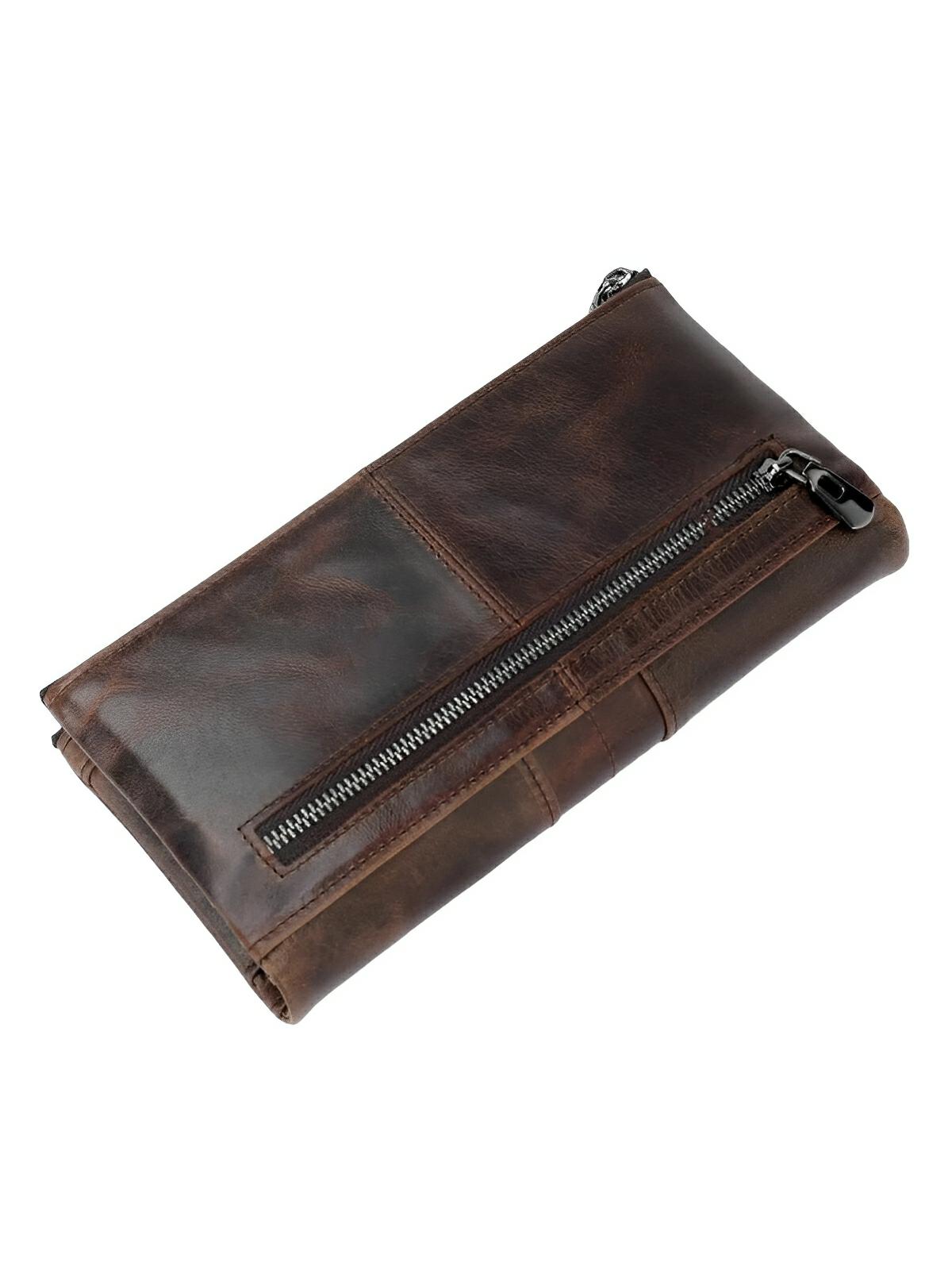 Portefeuille en cuir, format long, RFID, modèle Godefroy - Porte - feuille - Café
