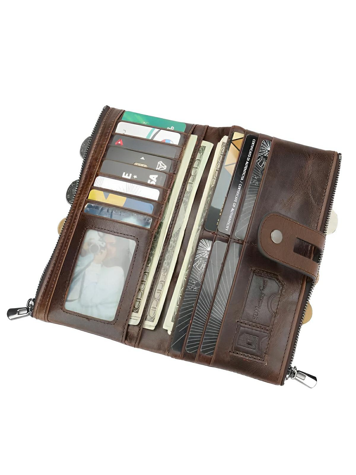 Portefeuille en cuir, format long, RFID, modèle Godefroy - Porte - feuille - Café
