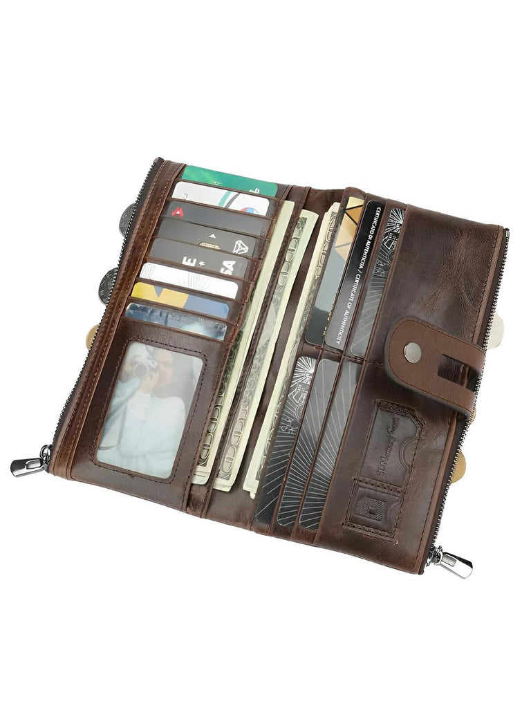 Portefeuille en cuir, format long, RFID, modèle Godefroy - Porte - feuille - Café