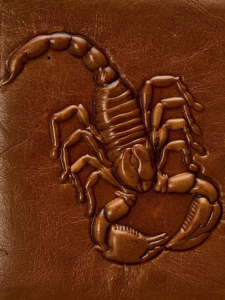 Portefeuille en cuir marron, motif scorpion en relief, compact, multiple rangements, modèle Serkan - Porte - feuille - Marron