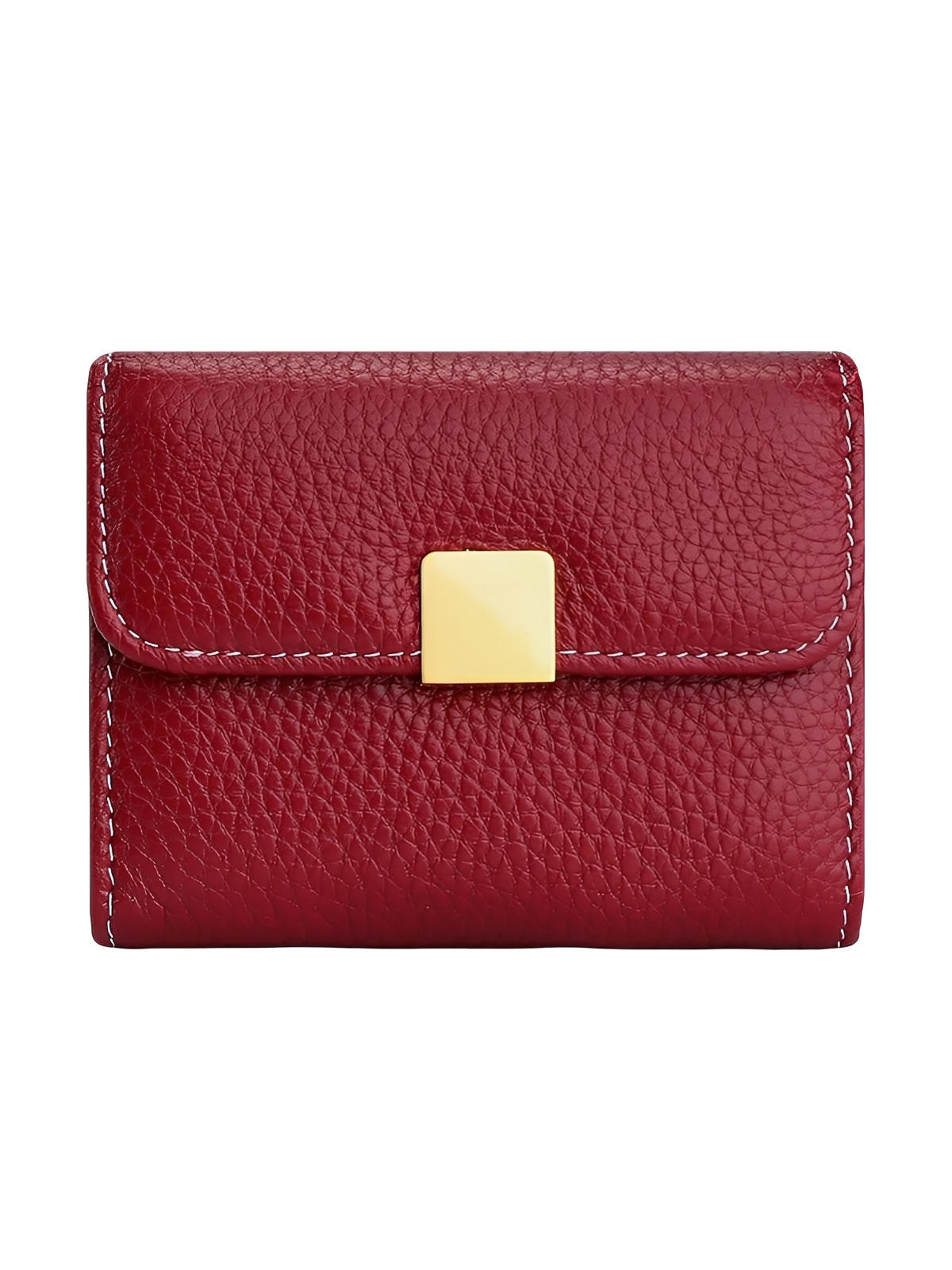 Portefeuille femme compact cuir grainé, porte - cartes sécurisé, format mini, bouton - pression doré, rangement accordéon, modèle Judith - Porte - feuille - Bordeaux