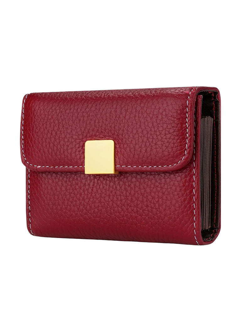Portefeuille femme compact cuir grainé, porte - cartes sécurisé, format mini, bouton - pression doré, rangement accordéon, modèle Judith - Porte - feuille - Bordeaux