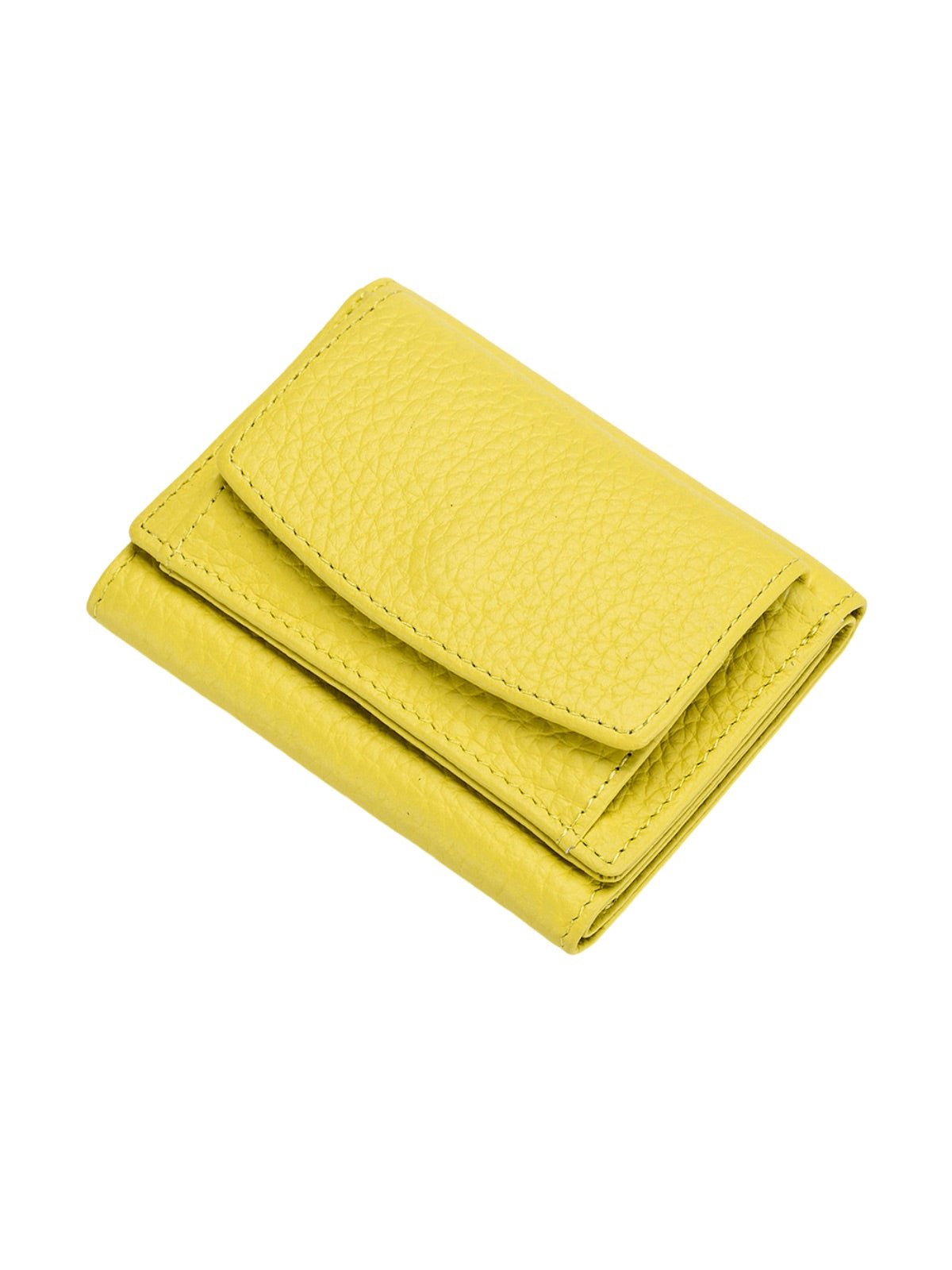 Portefeuille femme compact cuir grainé, protection RFID, porte - cartes pratique, format mini, porte - monnaie intégré, modèle Nadine - Porte - feuille - Jaune