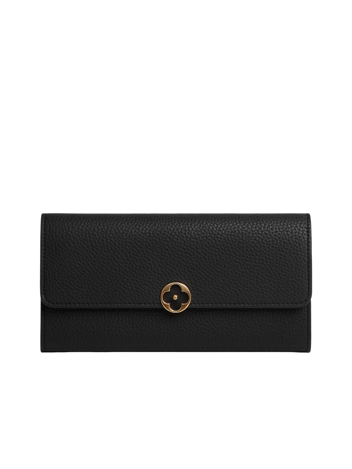 Portefeuille femme cuir, long format, bouton trèfle, multiples rangements, porte - cartes, porte - monnaie, modèle Armance - Porte - feuille - Noir
