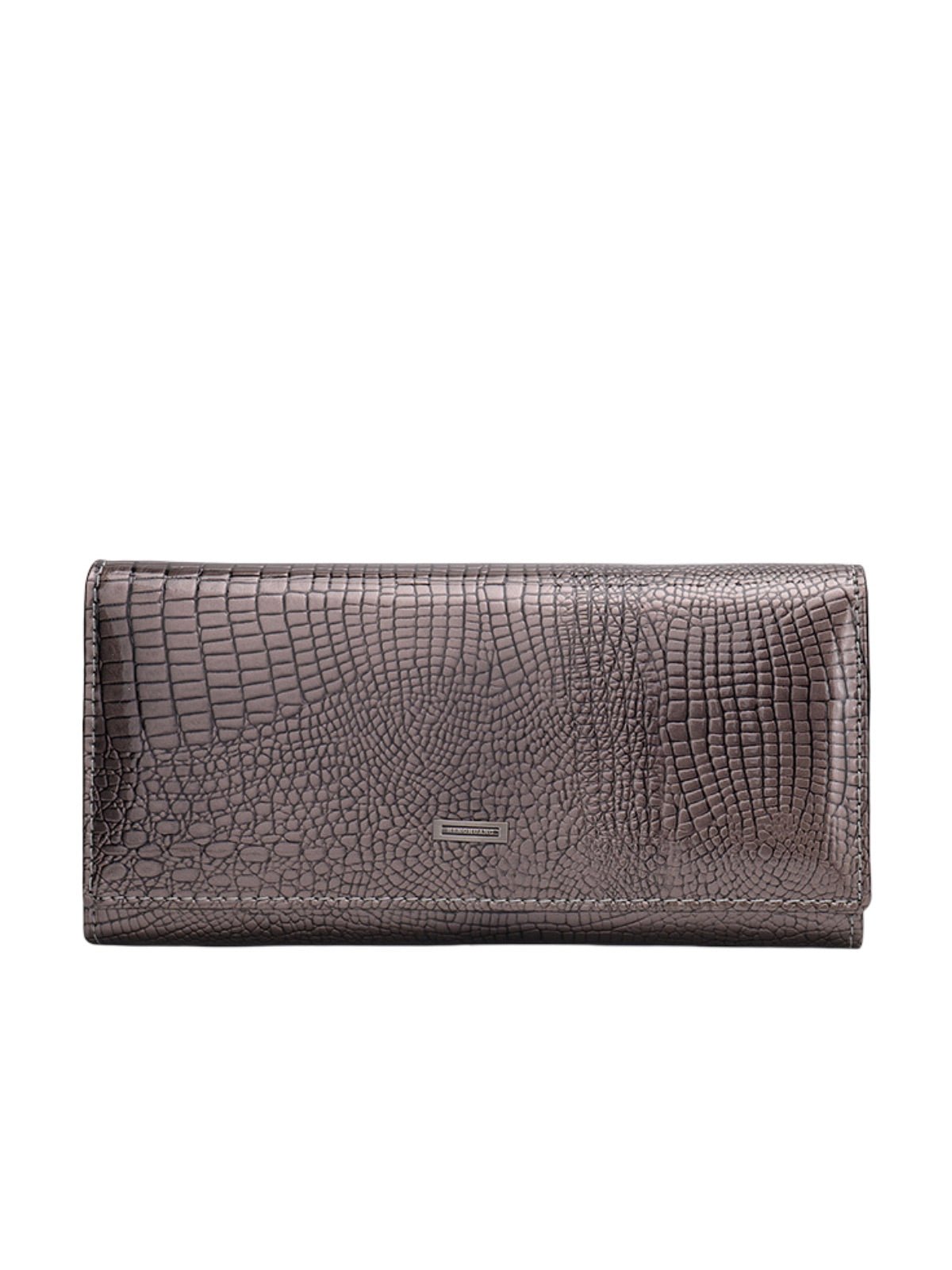 Portefeuille femme cuir verni aspect crocodile, grand format, fermeture aimantée, porte - monnaie intégré, multi - cartes, modèle Felicia - Porte - feuille - Gris