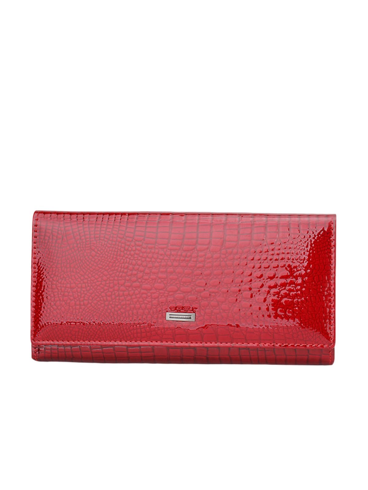 Portefeuille femme cuir verni aspect crocodile, grand format, fermeture aimantée, porte - monnaie intégré, multi - cartes, modèle Felicia - Porte - feuille - Rouge