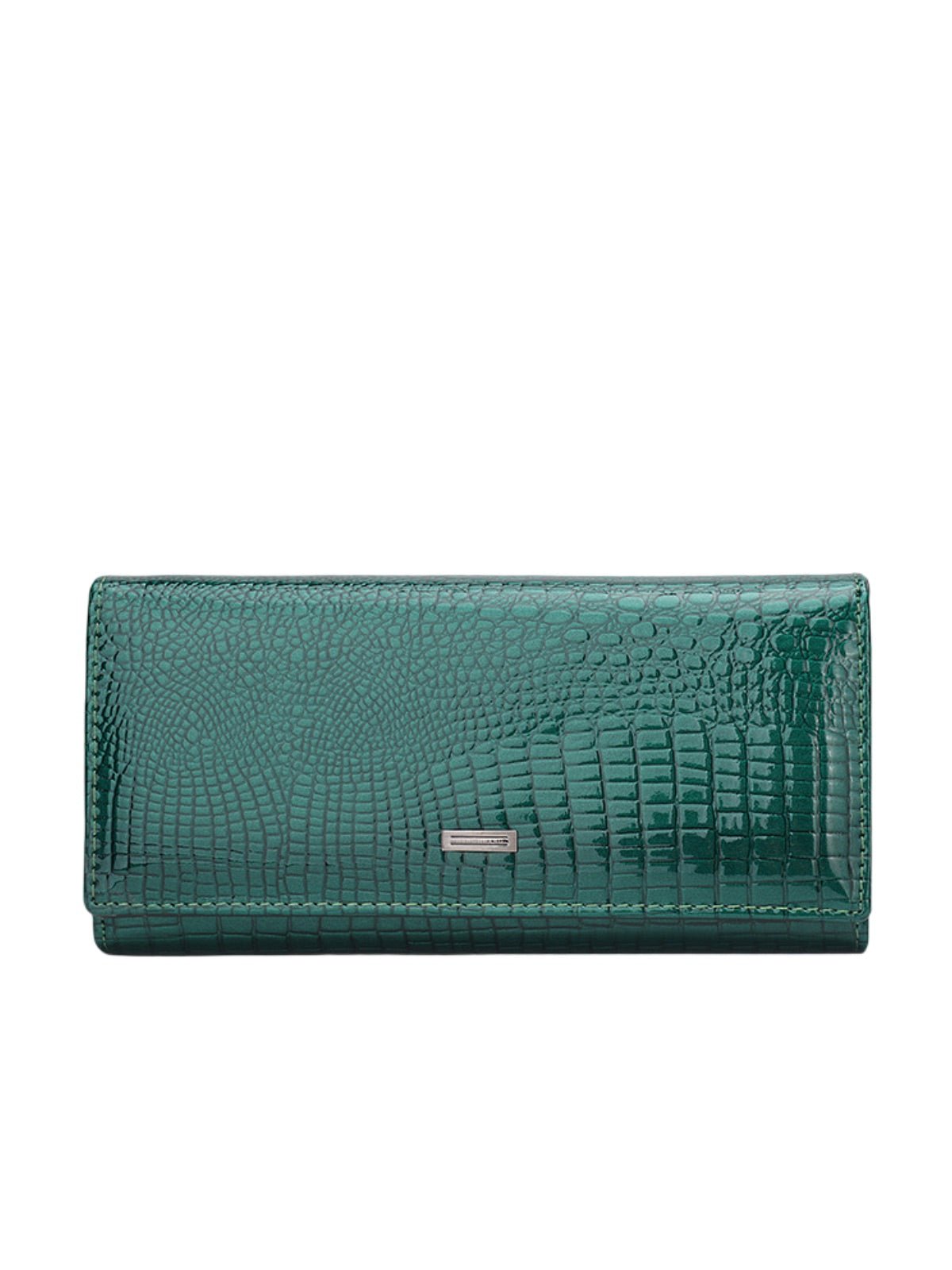Portefeuille femme cuir verni aspect crocodile, grand format, fermeture aimantée, porte - monnaie intégré, multi - cartes, modèle Felicia - Porte - feuille - Vert