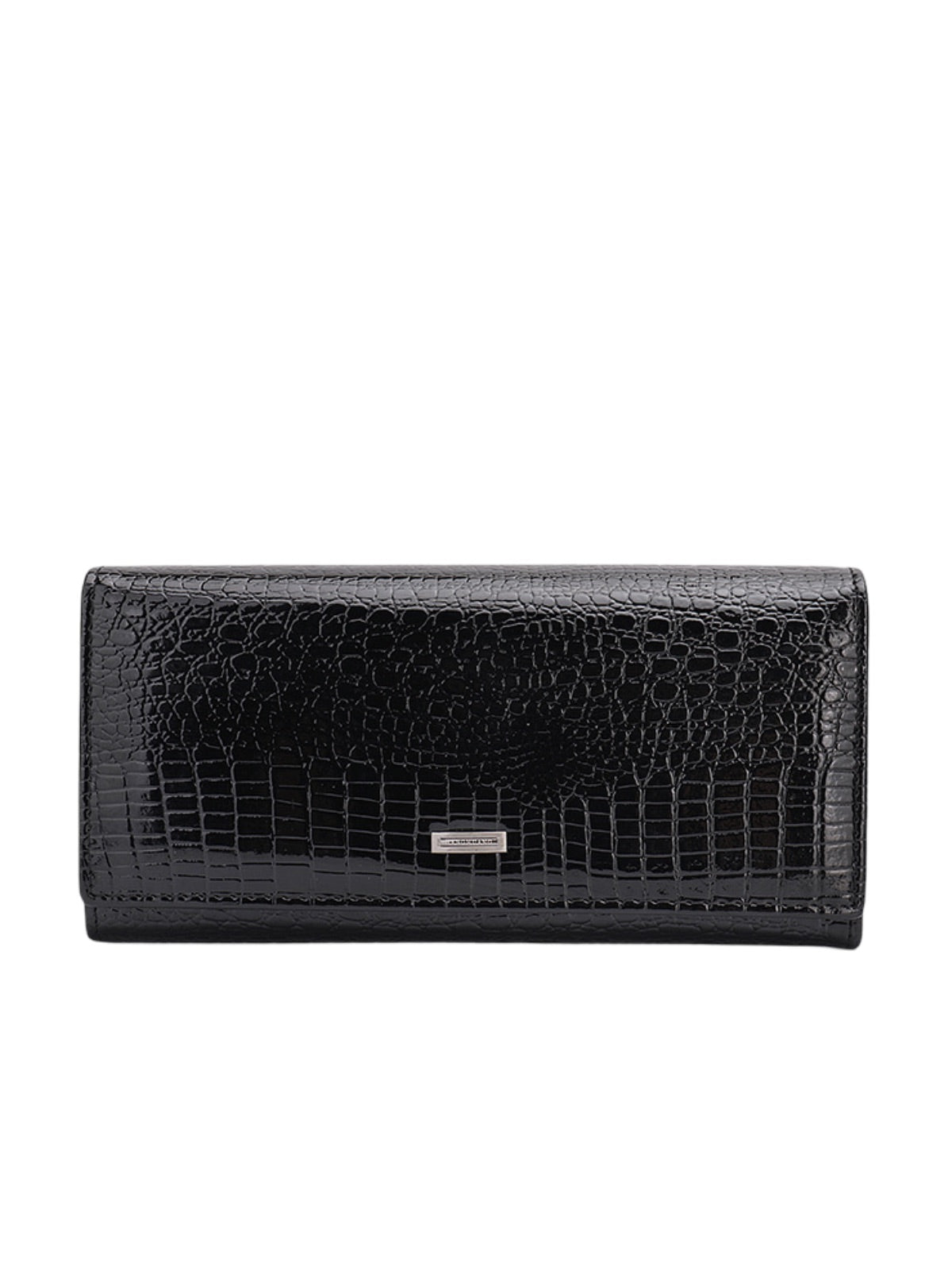 Portefeuille femme cuir verni aspect crocodile, grand format, fermeture aimantée, porte - monnaie intégré, multi - cartes, modèle Felicia - Porte - feuille - Noir