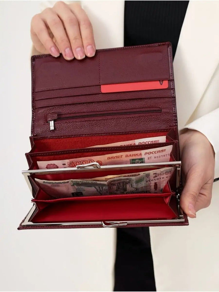 Portefeuille femme cuir verni aspect crocodile, grand format, fermeture aimantée, porte - monnaie intégré, multi - cartes, modèle Felicia - Porte - feuille - Bordeaux