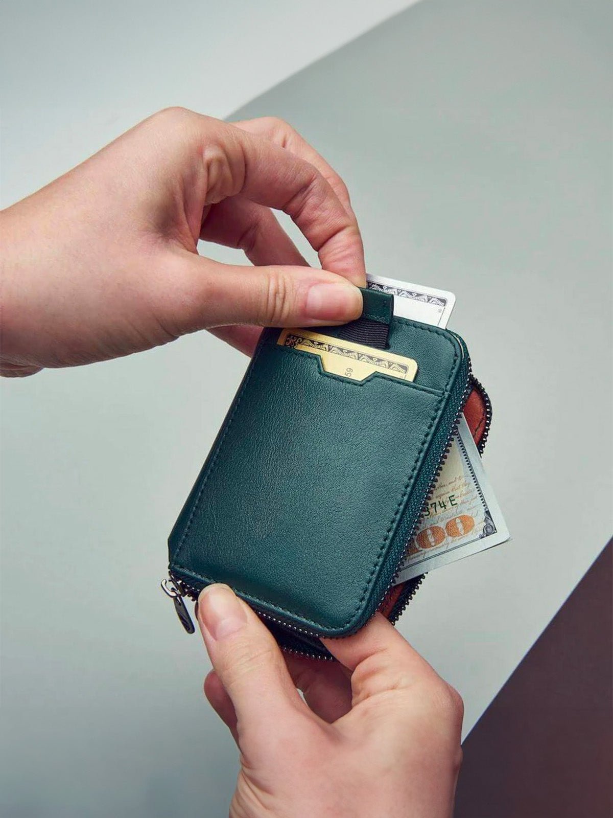 Portefeuille homme compact RFID, en simili vegan, zip intégral, tiroir cartes, format mince, pratique et moderne, modèle Ruino - Porte - feuille - Vert