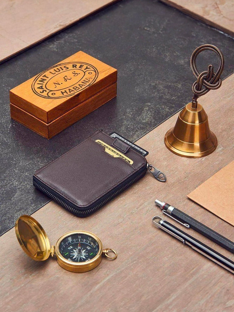 Portefeuille homme compact RFID, en simili vegan, zip intégral, tiroir cartes, format mince, pratique et moderne, modèle Ruino - Porte - feuille - Café