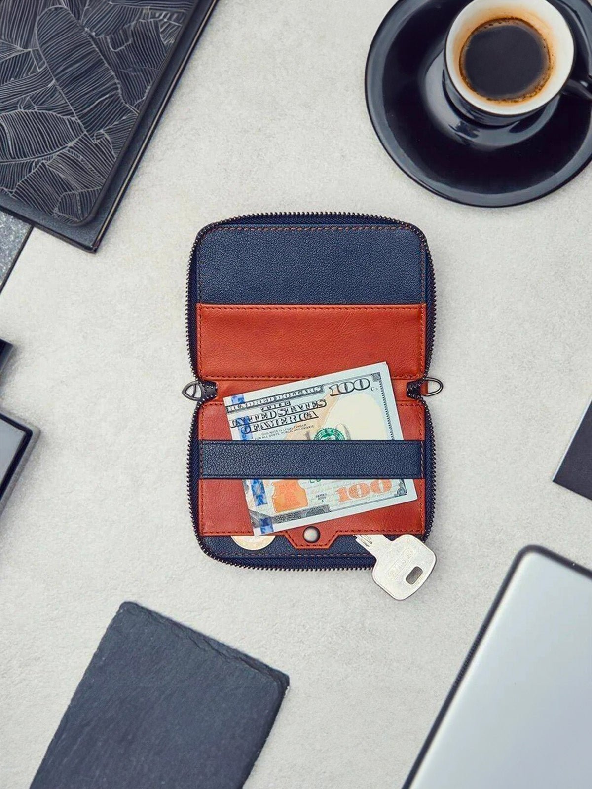 Portefeuille homme compact RFID, en simili vegan, zip intégral, tiroir cartes, format mince, pratique et moderne, modèle Ruino - Porte - feuille - Noir