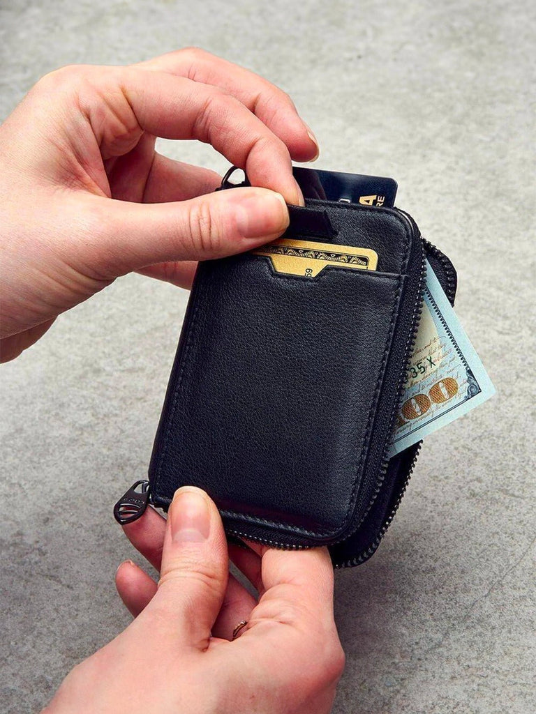 Portefeuille homme compact RFID, en simili vegan, zip intégral, tiroir cartes, format mince, pratique et moderne, modèle Ruino - Porte - feuille - Noir