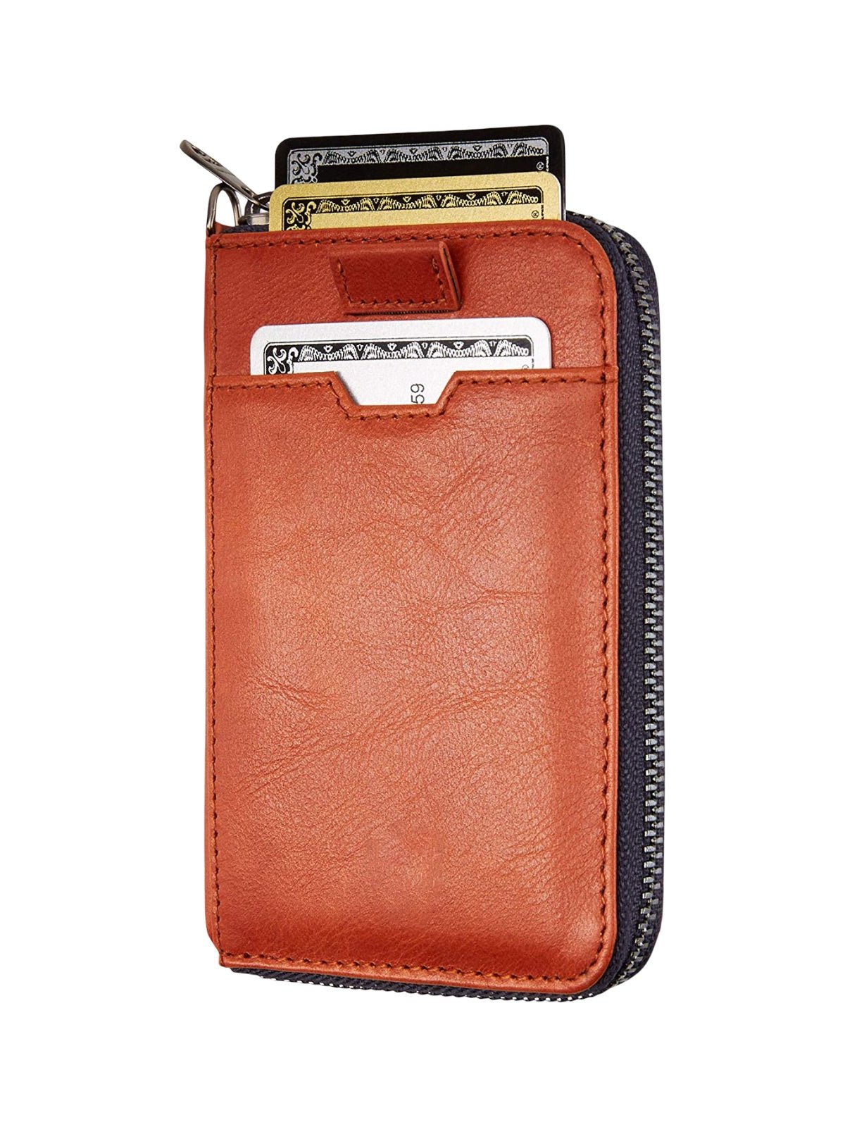Portefeuille homme compact RFID, en simili vegan, zip intégral, tiroir cartes, format mince, pratique et moderne, modèle Ruino - Porte - feuille - Cognac