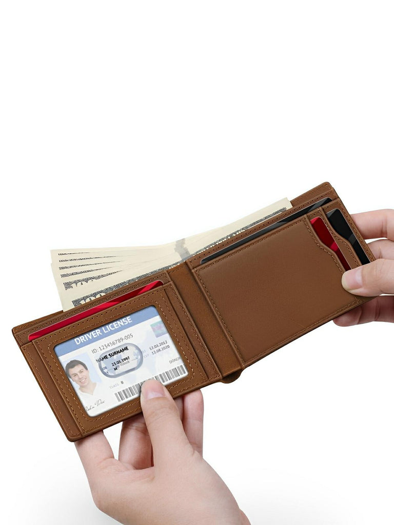 Portefeuille homme cuir avec emplacement AirTag, RFID, grande capacité, design compact, modèle Albator - Porte - feuille - Marron