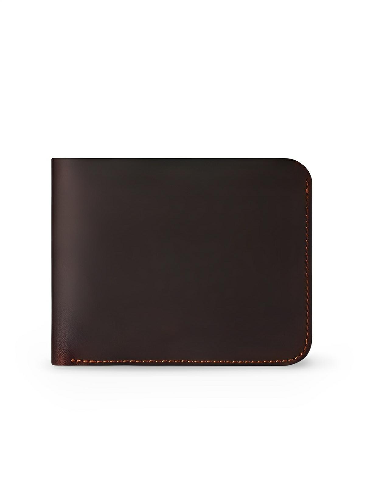 Portefeuille homme en cuir véritable, format compact, design vintage, multiples rangements, couture apparentes, modèle Xaime - Porte - feuille - Café