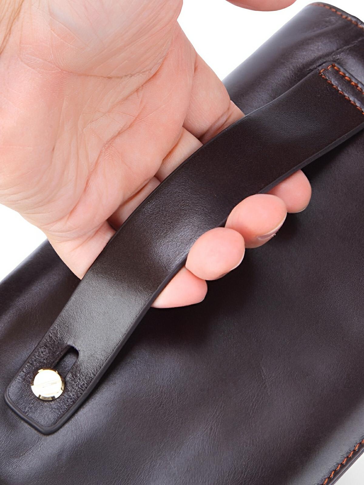 Portefeuille homme en cuir véritable, grand format, double fermeture éclair, multiples compartiments, style vintage, modèle Épone - Porte - feuille - Café