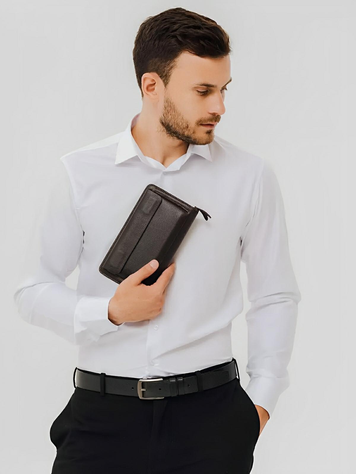 Portefeuille homme en cuir véritable, grand format, double fermeture éclair, multiples compartiments, style vintage, modèle Épone - Porte - feuille - Café