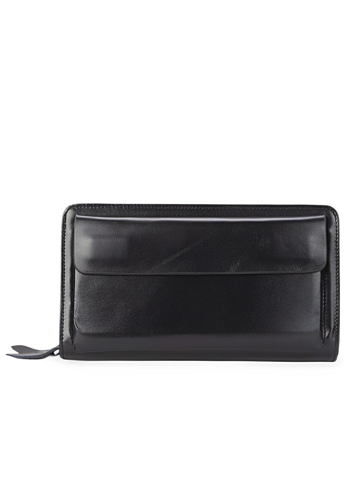 Portefeuille homme en cuir véritable, grand format, double fermeture éclair, multiples compartiments, style vintage, modèle Épone - Porte - feuille - Noir