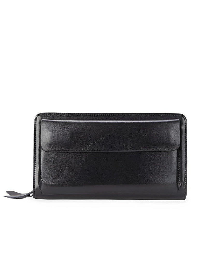 Portefeuille homme en cuir véritable, grand format, double fermeture éclair, multiples compartiments, style vintage, modèle Épone - Porte - feuille - Noir