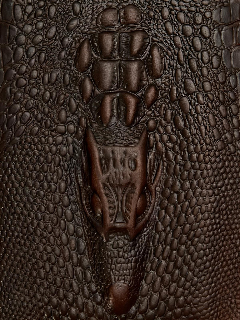 Portefeuille long cuir homme, texture crocodile, grande capacité, compartiments cartes et billets, modèle Sobek - Porte - feuille - Café