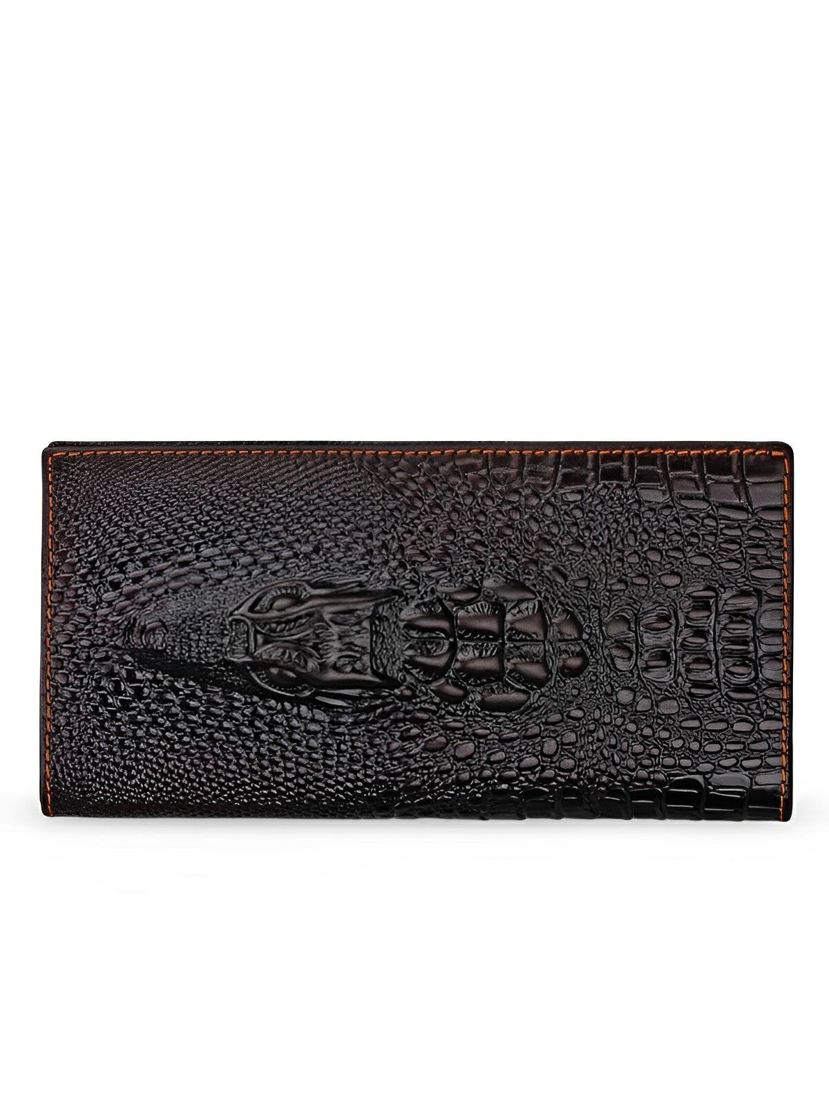 Portefeuille long cuir homme, texture crocodile, grande capacité, compartiments cartes et billets, modèle Sobek - Porte - feuille - Café