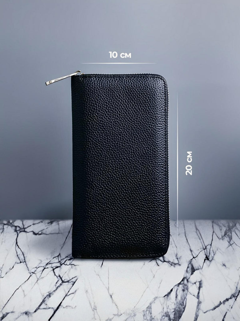 Portefeuille long en cuir, grande capacité, fermeture zippée, compartiments multiples, rangement cartes et billets, design élégant, modèle Dominique - Porte - feuille - Noir