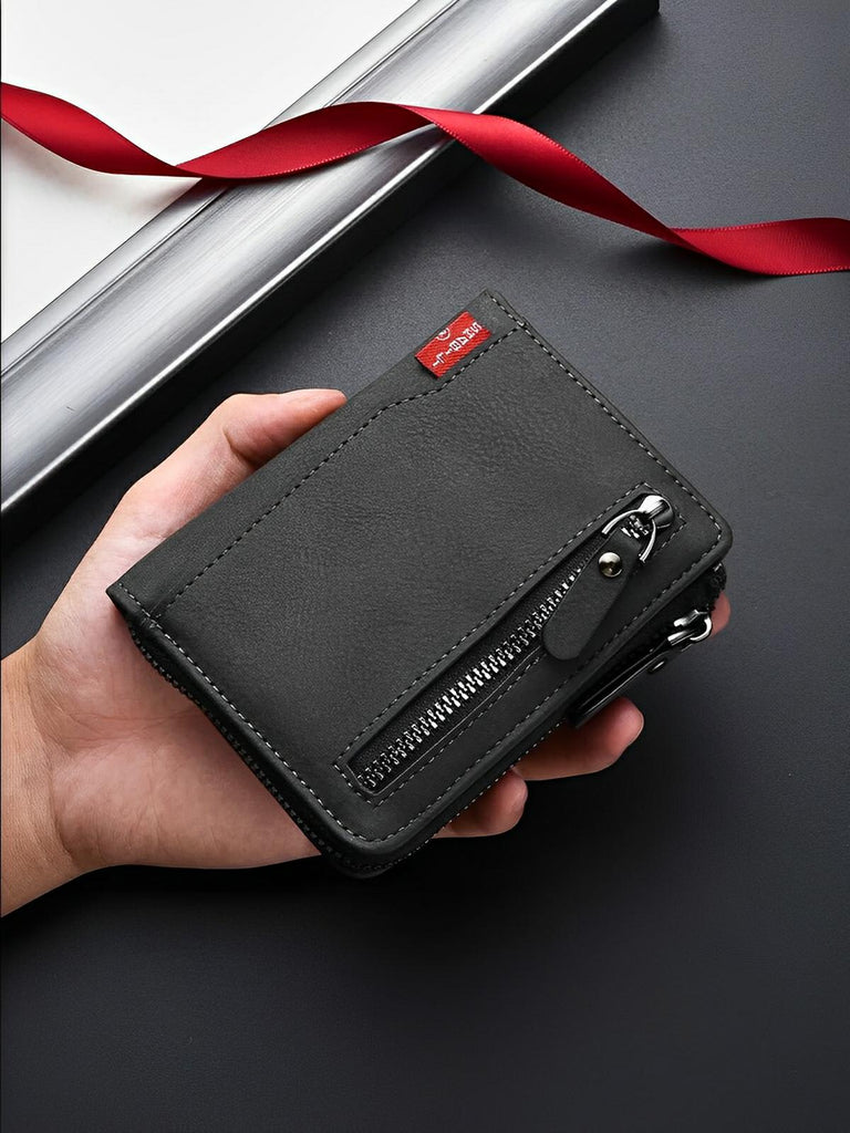 Portefeuille pour homme compact, zip sécurisé, multi - compartiments, grande capacité, design moderne, modèle Théodoric - Porte - feuille - Noir