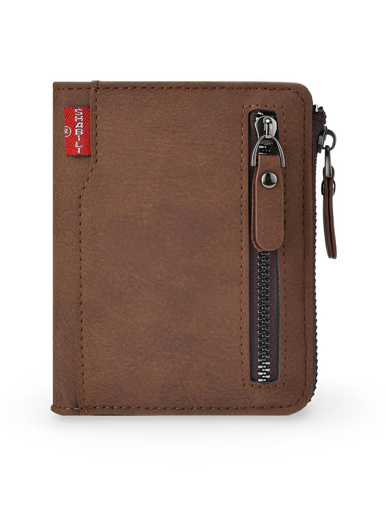 Portefeuille pour homme compact, zip sécurisé, multi - compartiments, grande capacité, design moderne, modèle Théodoric - Porte - feuille - Marron