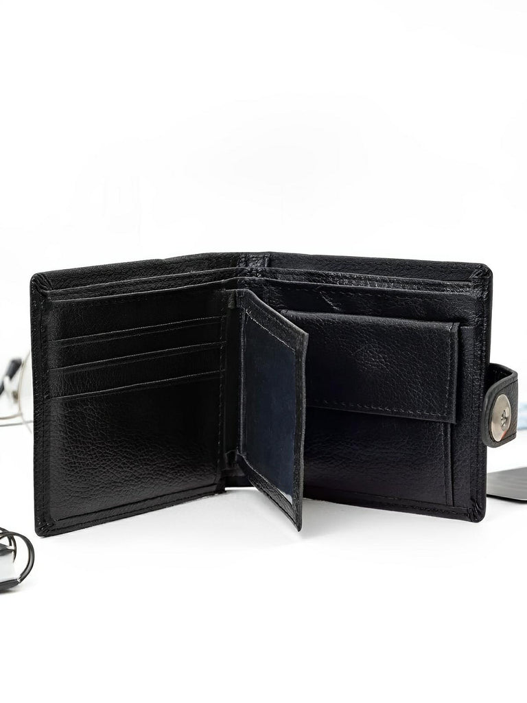 Portefeuille pour homme en simili vegan, fermeture à bouton, format compact, grande capacité, modèle Raoul - Porte - feuille - Noir